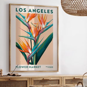 Flower Market Los Angeles, California Poster, Bird of Paradise, Modern Art Print, City Map, Travel Gift, Boho Floral Poster, Modern Print