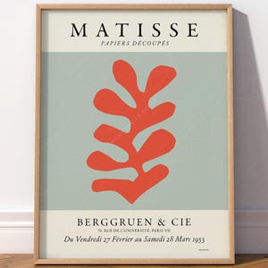 Affiche feuille Matisse, impression Henri Matisse, art mural neutre, exposition d'art Matisse, feuille Matisse, corail Matisse, découpes Matisse 01-02