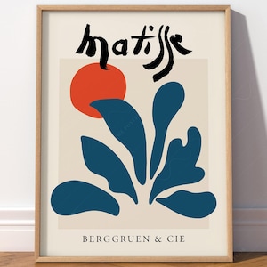 Arte mural colorido Impresión de Matisse Regalo para ella Póster de exposición Arte moderno Arte de cocina Arte floral Azul verdoso y naranja quemado 49