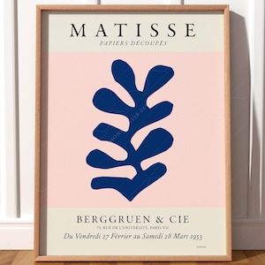 Lámina de Henri Matisse, Arte de exposición de Matisse, Póster recortado de Matisse, Hoja de Matisse, Coral de Matisse, Arte mural para dormitorio juvenil, Rosa y azul