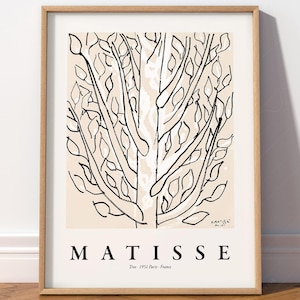 Arbre Henri Matisse, art mural neutre, art monochrome, art minimaliste, décoration contemporaine, art mural minimal - 1