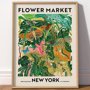 Flower Market Print, New York Poster, Floral Wall Decor, Flower Art Print, Green Garden Print, Leaves Leaf Poster, Plant Art, Central Park