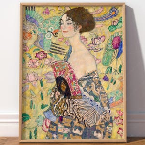 Gustav Klimt, Lady with Fan, Classic Painting, Wedding Gift, Klimt Reproduction, Classic Wall Art, Famous Artist, Women Portrait in Kimono