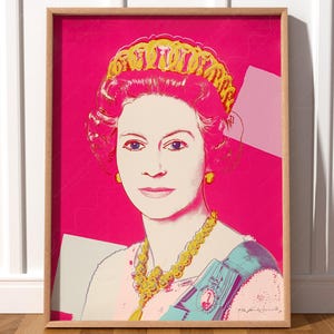 Póster de Andy Warhol, Reina Isabel II, La Corona, Arte Pop, Retrato Famoso, Familia Real Británica, Impresión Moderna, Impresión de Museo, Rosa Brillante