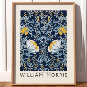 Impression d'art floral William Morris, art mural bleu, décoration élégante, art pour chambre d'enfant, impression de fleurs sur papier d'archives de haute qualité 33B