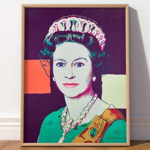 Andy Warhol Print, Queen Elizabeth II, Purple Art, The Crown, Pop Art, Famous Women Portrait, Modern Print, Bright Orange, Wedding Gift Idea