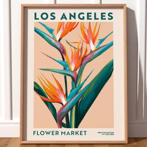 Blumenmarkt Los Angeles, California Poster, Paradiesvogel, Moderne Kunst Druck, Stadt Karte, Reise Geschenk, Boho Blumen Poster, Moderner Druck