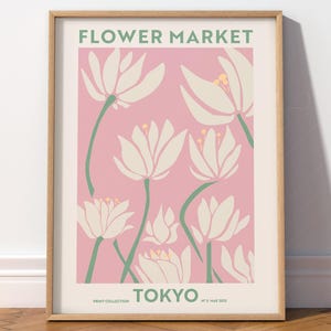 Marché aux fleurs imprimé, art floral rose, impression printanière, décoration murale florale, cadeau pour elle, décoration de chambre de fille, rose poudré, affiche de fleurs 53-06