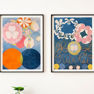 Modern Prints Set of 2, Hilma Af Klint, Aesthetic Room Decor, Boho Wall Art, Blue Wall Decor, Fine Art, Orange Print, Colourful Art Print