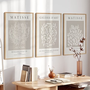 Matisse Gallery Wall Art: Beige Botanical Prints, Set of 3