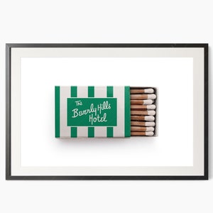The Beverly Hills hotel Chique interieur Vintage luciferdoosje Moderne boerderij Elegante kunst aan de muur Cadeau-idee Los Angeles Californië Reisposter