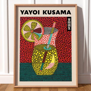 Póster de Yayoi Kusama, arte de cócteles de verano, impresión artística colorida, decoración de carrito de bar, idea de regalo, póster de bebidas, decoración estética, decoración maximalista 3