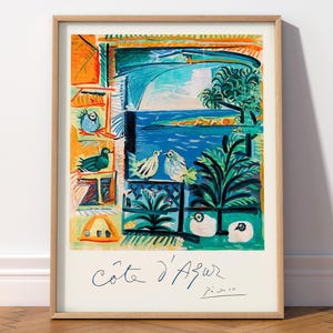 Picasso Print, Seaside Art, Cote d&#39;Azur, Picasso Birds, Ocean view, Colourful Art, Gift Idea, Beach house, Summer Print, Tropical Trees, 21