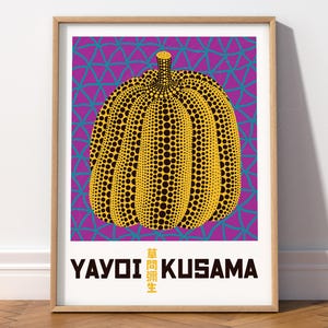 Yayoi Kusama Pumpkin Print: Japanese Art Poster, Purple & Yellow