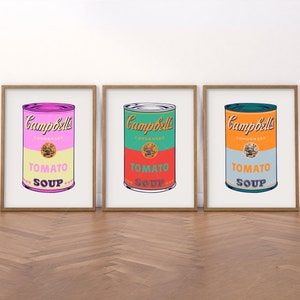 Andy Warhol Colored Cambell's Dosen Retro Wandkunst Ikonen Pop Art Küche Wanddekor Kunstliebhaber Geschenk Esszimmerkunst Tomatensuppe Plakat Set 3