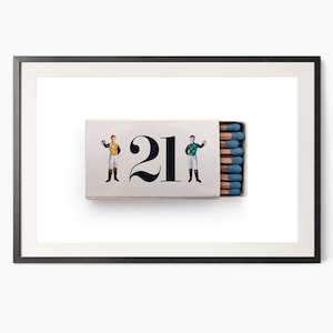 Club 21 matchbox Iconic restaurant Gift for him The Jockeys Elegant wall art Gif for father Dining wall art Above bar cart decor