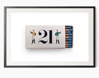 Vintage Jockey Matchbox Poster, Horse Racing Wall Art, Minimalist Sports Print, Club 21 Matchbox