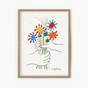 Bouquet of Flowers, Picasso Art, Bouquet of Peace, Floral Decor, Colourful Print, Girls Bedroom, Gift Idea, Inspirational Art, Minimalist