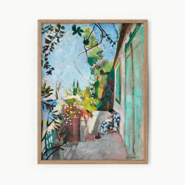 Henri Matisse Print, The Terrace, Saint-Tropez, Le Cateu Cambrésis, Oil Painting, Mid-Century Modern, Boathouse, South of France, Sea View