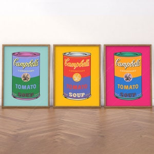 Farbige Cambell Dosen Retro Wandkunst Andy Warhol Kultige Pop Art Küche Wanddekor Kunstliebhaber Geschenk Esszimmerkunst Tomatensuppe Plakat Set 3