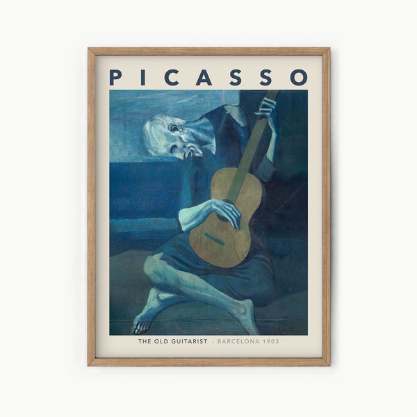 Picasso print, de oude gitarist, kubisme kunst, Picasso blauwe periode, muziek print, gitaar poster, Pablo Picasso poster, cadeau voor hem en haar