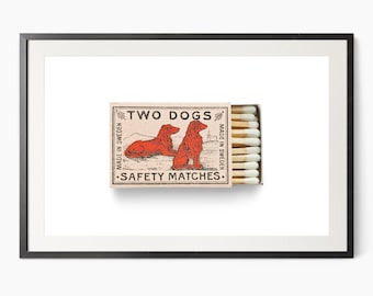 Sweden Travel Poster: Vintage Matchbox Art Print, Two Dogs 33