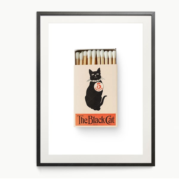 The black cat Vintage matchbox photography Chic home decor Above bar cart Cat lover gift Elegant wall art Cat wall art Retro home decor