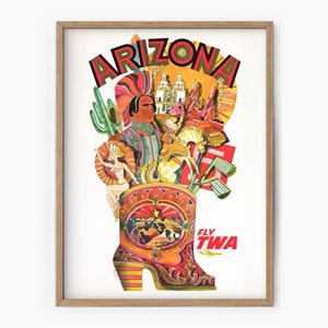 Vintage Reiseplakat Arizona Print Retro Plakat David Klein Fly TWA 1960 Mid Century Modern 60's Wand Kunst City Print Southwestern Art 02