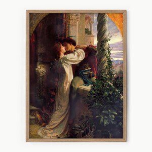 Cadeau Saint-Valentin Romeu et Juliette célèbre scène de balcon Histoire d'amour art mural Cadeau pour lui son peintre victorien Cadeau romantique Peinture ancienne
