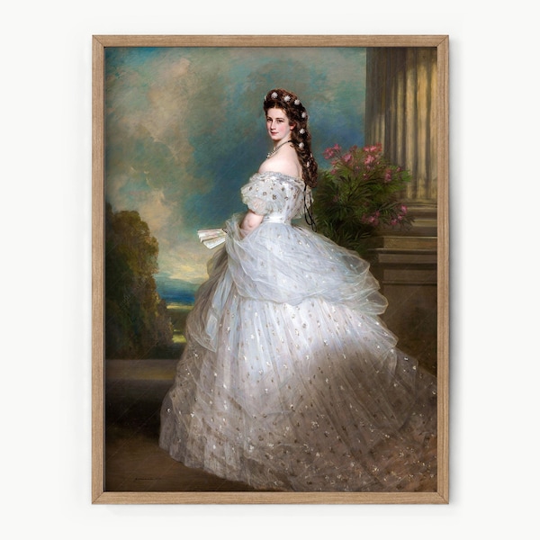 L'Impératrice Elisabeth d'Autriche en robe de gala courtoise ornée d'étoiles en diamants par Franz Xaver Winterhalter Soirée dansante de l'époque victorienne