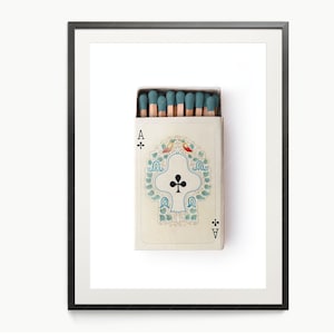 Ace of clubs Playing cards poster Retro wall art Aesthetic room Vintage matchbox photography Chic home decor Eclectic Print Gift for her him