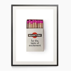 Póster de cóctel, impresión de caja de cerillas, impresión de carrito de bar, decoración de comedor, regalo para un amigo, impresión de bebida, póster de Martini, decoración genial para apartamentos, arte de la hora feliz