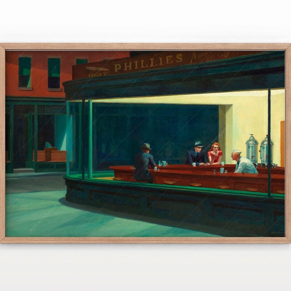 Edward Hopper Art, Nighthawks Art Print, Gift for Him, Famous Painting, Large Sizes, Bedroom Art, Above Sofa, Wedding Gift, Hopper Poster