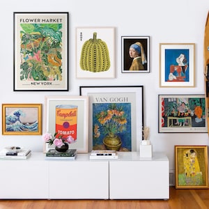 Gallery wall art Set of 9 Eclectic prints Famous art Classic and modern prints Matisse Yayoi Kusama, Klimt, Van Gogh, Picasso, Flower Market