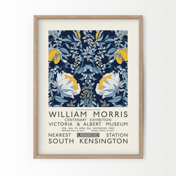 Floral Art Print, Vintage Blue Flower, William Morris Poster Exhibition, Gift Idea, Unique Flower Print by William Morris