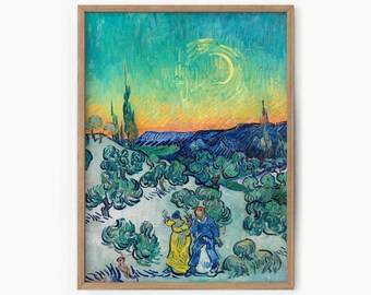 Vincent Van Gogh Moonlit A Walk at Twilight Wall art for living room Couples gift High quality reproduction Classic wall art Fine Art 026