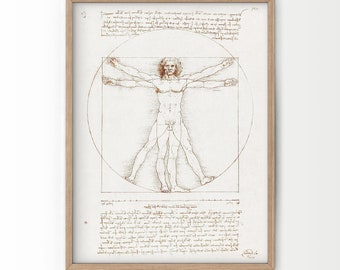 Leonardo da Vinci, Vitruvian Man, Renaissance Painting, Famous art, Gift Idea, Classical wall art, Neutral wall decor, Anatomy Drawing