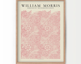 William Morris, Marigold Print, Pink Wall Art, Girls Bedroom Decor, Flower Print, Floral Art, Boho Art Print, Blush Pink,  Aesthetic Decor