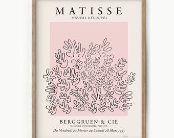 Henri Matisse Print, Matisse Exhibition, Line Art, The Cutouts, Floral Art, Coral Matisse, Boho Wall Decor, Girls Bedroom, Pastel Pink Color