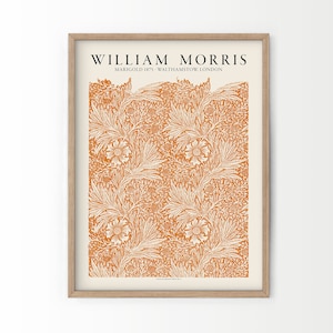 William Morris Print, Morris Art, Flower Print, Exhibition Poster, Bedroom Wall Art, Orange Marigold, Plant Wall Art, Mid-Century Decor