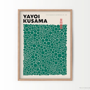 Dark Green Print, Yayoi Kusama Poster, Kusama Dots, Japanese Art, Dine Room Decor, Modern Wall Art, Exhibition Poster, Abstract Shapes 39-28