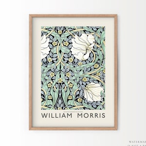 William Morris Pimpernel, Floral Wall Decor, Green Leaves, Morris Compton, Bedroom Art, Modern Living Room, Turquoise Print, Gift Idea 37A