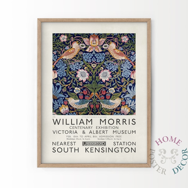 William Morris Print, Morris Strawberry Thief, Bird Art, Fruits Pattern, Modern Print, Museum Exhibition Poster, High Quality Archival Paper