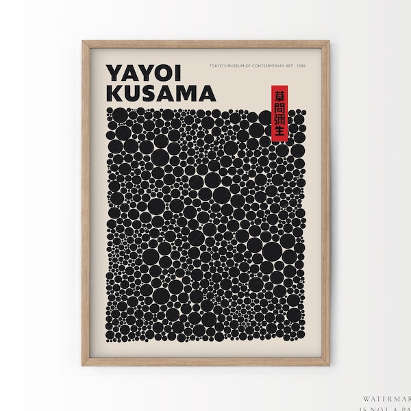 Impression Yayoi Kusama, points noirs, art japonais, affiche moderne, art minimaliste, impression abstraite, art contemporain, idée cadeau, décoration de bureau 39-13