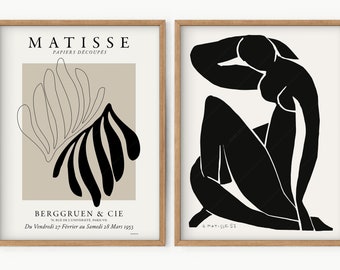 Matisse print set of 2, Gallery Wall Art Set, Henri Matisse Set, Neutral Wall Art, Minimal Wall Decor, Above Sofa Art, Bedroom Wall Decor