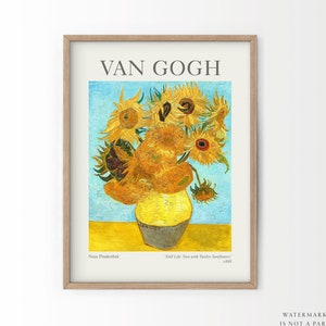 Van Gogh Sunflower painting Floral prints Van Gogh exhibition Still Life Vase with Twelve sunflowers Bedroom wall art Modern living room