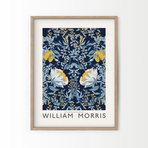Floral Art Print, Vintage Blue Flower, William Morris Poster Exhibition, Home office Decor, Unique Flower Print, up to 24x36, 60x90cm