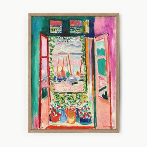 Pink Henri Matisse, The Open Window, Gift Beach Ocean View, Nautical Decor, Boat Painting, Flower Art, Colorful Print, Mid Century Poster
