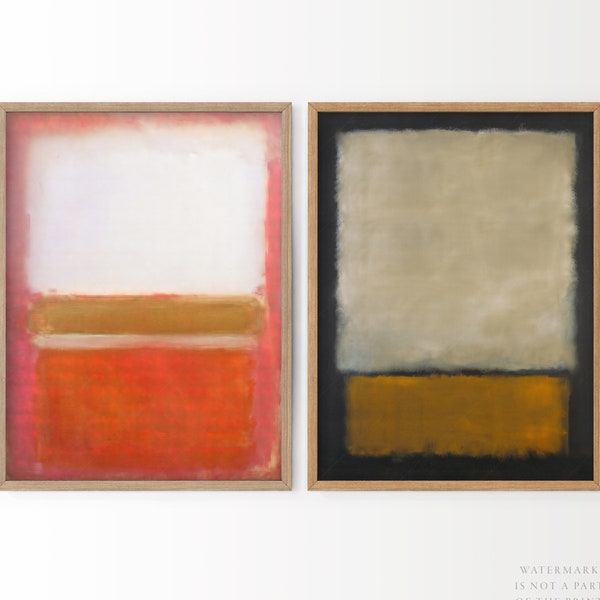 Impression Mark Rothko, Rothko sans titre, art orange, impression couleur or, peinture minimale, lot de 2 impressions, décoration murale moderne, ensemble d'art abstrait