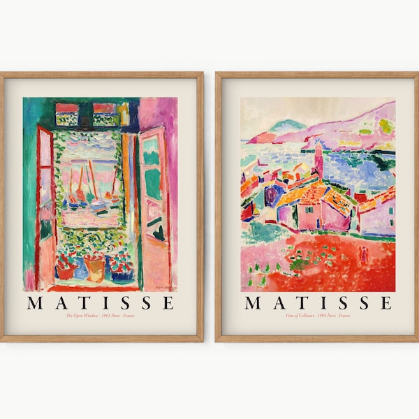 Matisse print set van 2, The Open Window, View of Collioure, Henri Matisse Set, Kleurrijke Wall Art Set, Mid Century Modern, Living Wall Decor